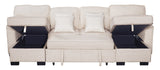 detail view of Sahara Beige Double Storage Chaise Sectional w Drop Down Cupholders sectional sofa