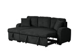 Detail view of black upholstery and storage chaise