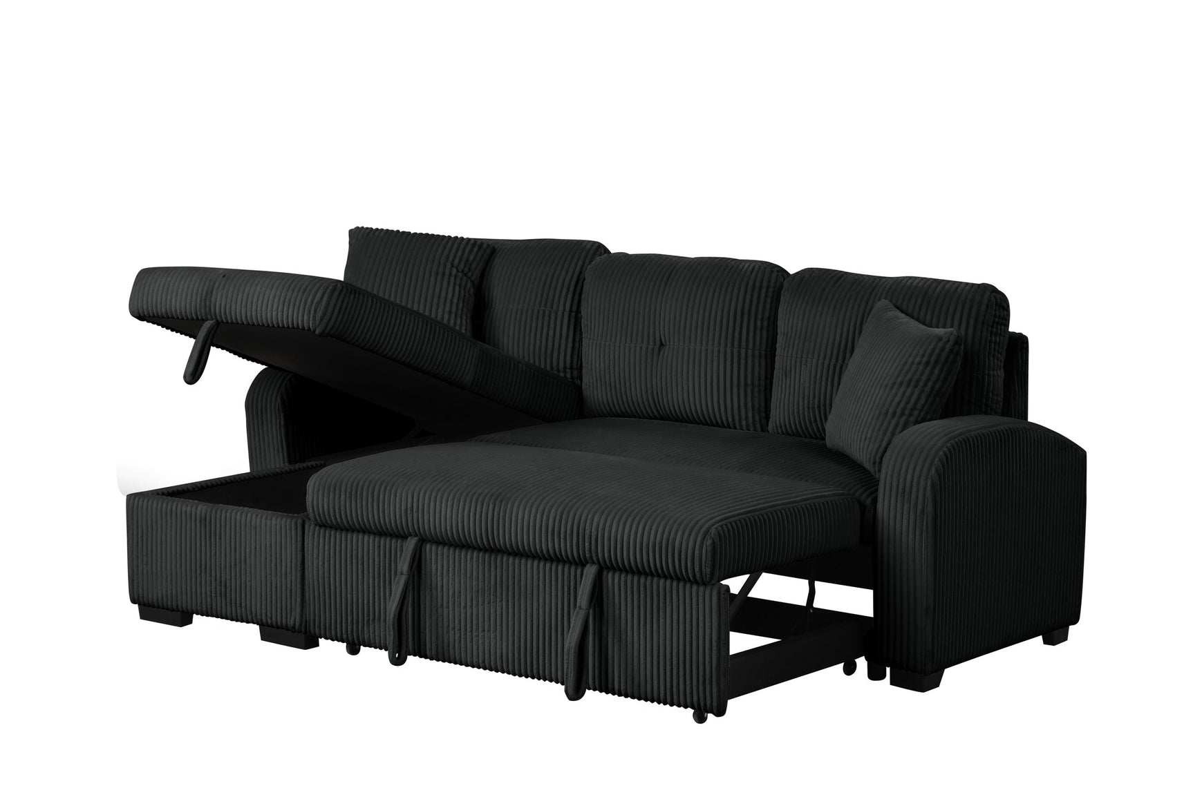 Side view of Silvia Black Reversible Sectional Sofa with Pull-Out Bed