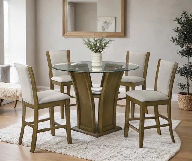 Orlo Beige Dining Room Set main view with glass top table