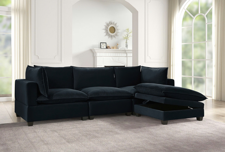 Cloud Black Velvet Modular Sectional Sofa front angle view