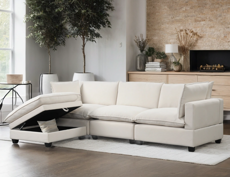 Cloud Sand Linen Modular Sectional Sofa side angle view