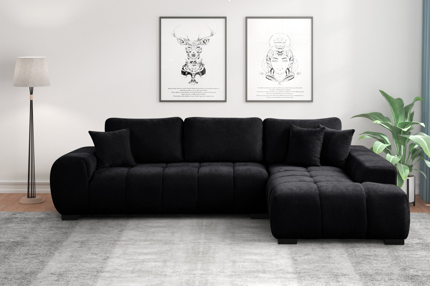 close-up detail of Manhattan Black Sectional sofa upholstery and stitching