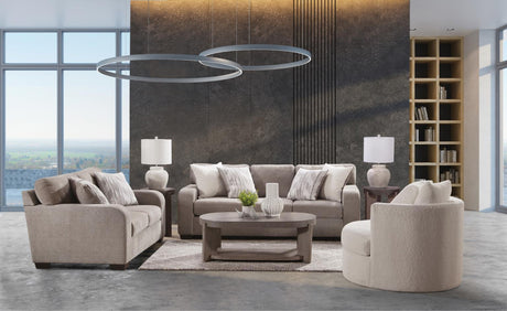 Side view of Behold Taupe sofa and loveseat set