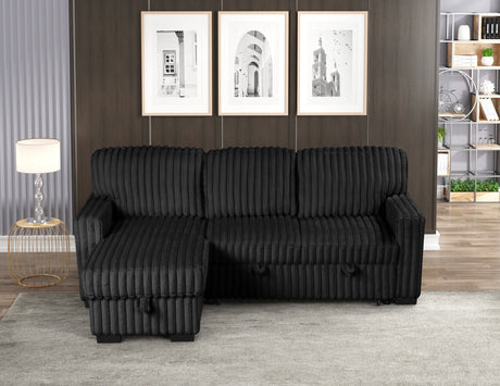 Room view of Poland Black Reversible Sectional Sofa with chaise section