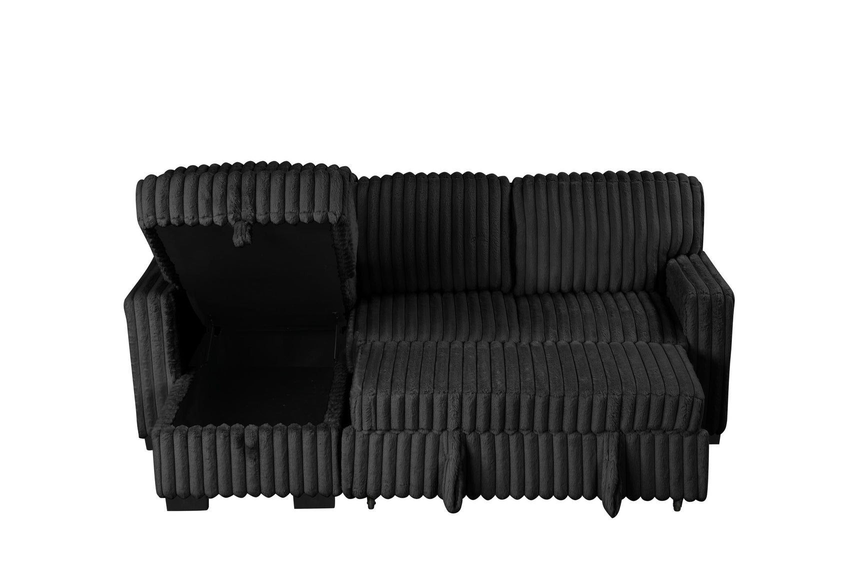 Side profile of Poland Black Reversible Sectional Sofa with chaise
