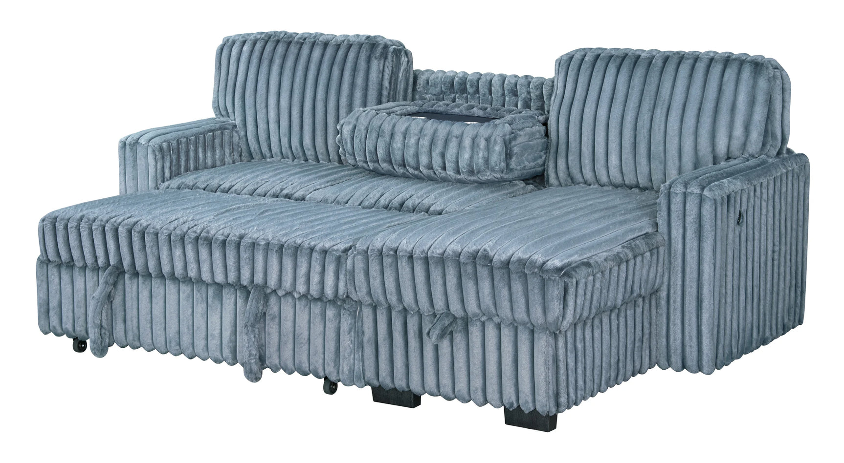 Side perspective of Poland charcoal sectional in living room