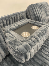 Close-up detail of Poland charcoal sectional fabric and features