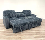 Side view of Poland charcoal sectional with chaise
