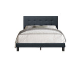 Nini Charcoal linen upholstered queen platform bed corner detail