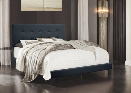 Nini twin platform bed charcoal linen headboard close-up