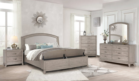 Side angle of Lima Light Gray Upholstered Bedroom Set bed
