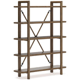 Close-up of Roanhowe brown wood bookcase shelving