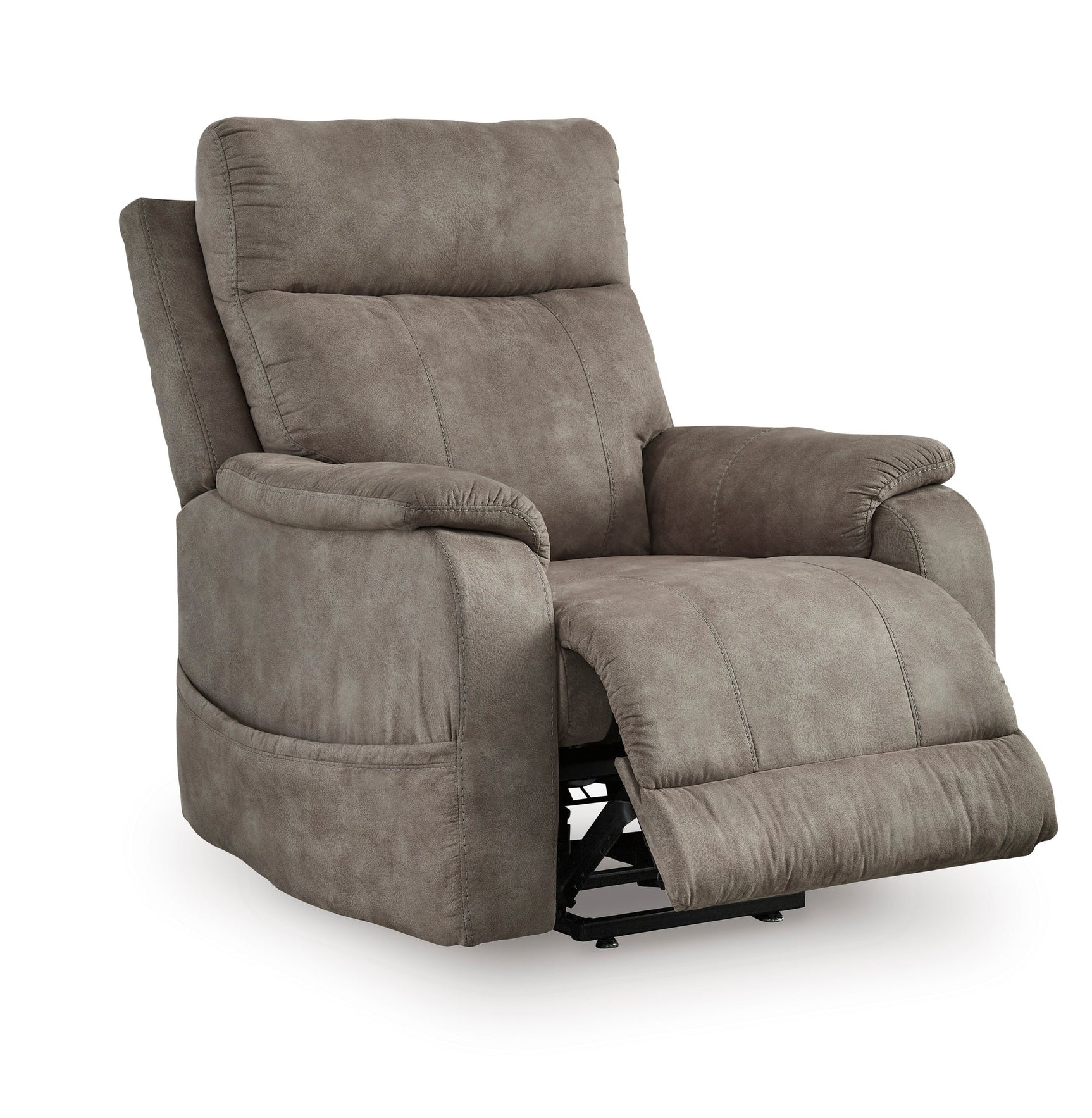 Side angle of Kiha Fossil Power Lift Recliner showing reclining position
