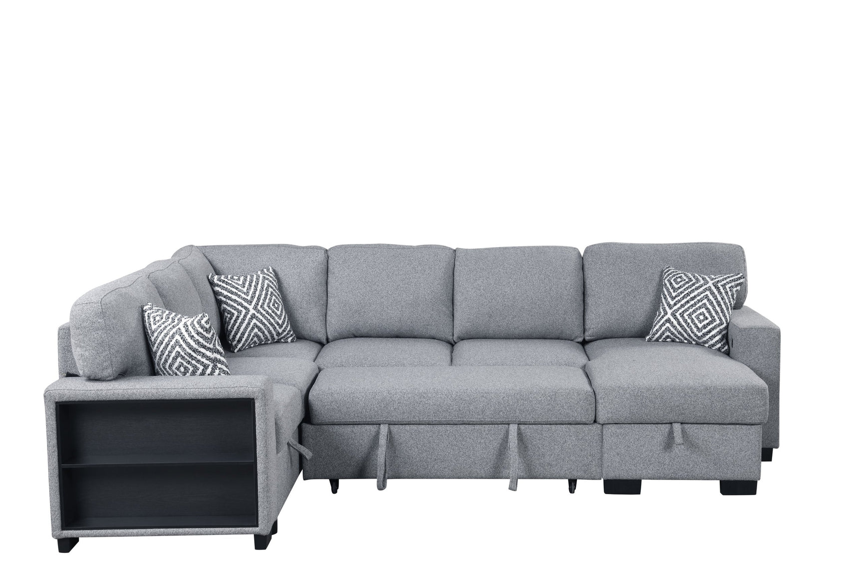 Living room view of Atlantic Gray Sectional sofa with pull-out bed