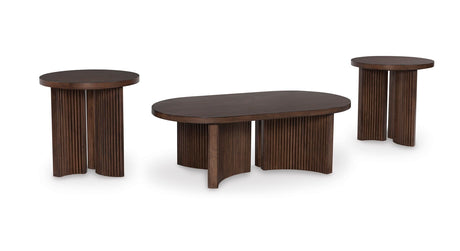 Korestone occasional table set showing top and side angles