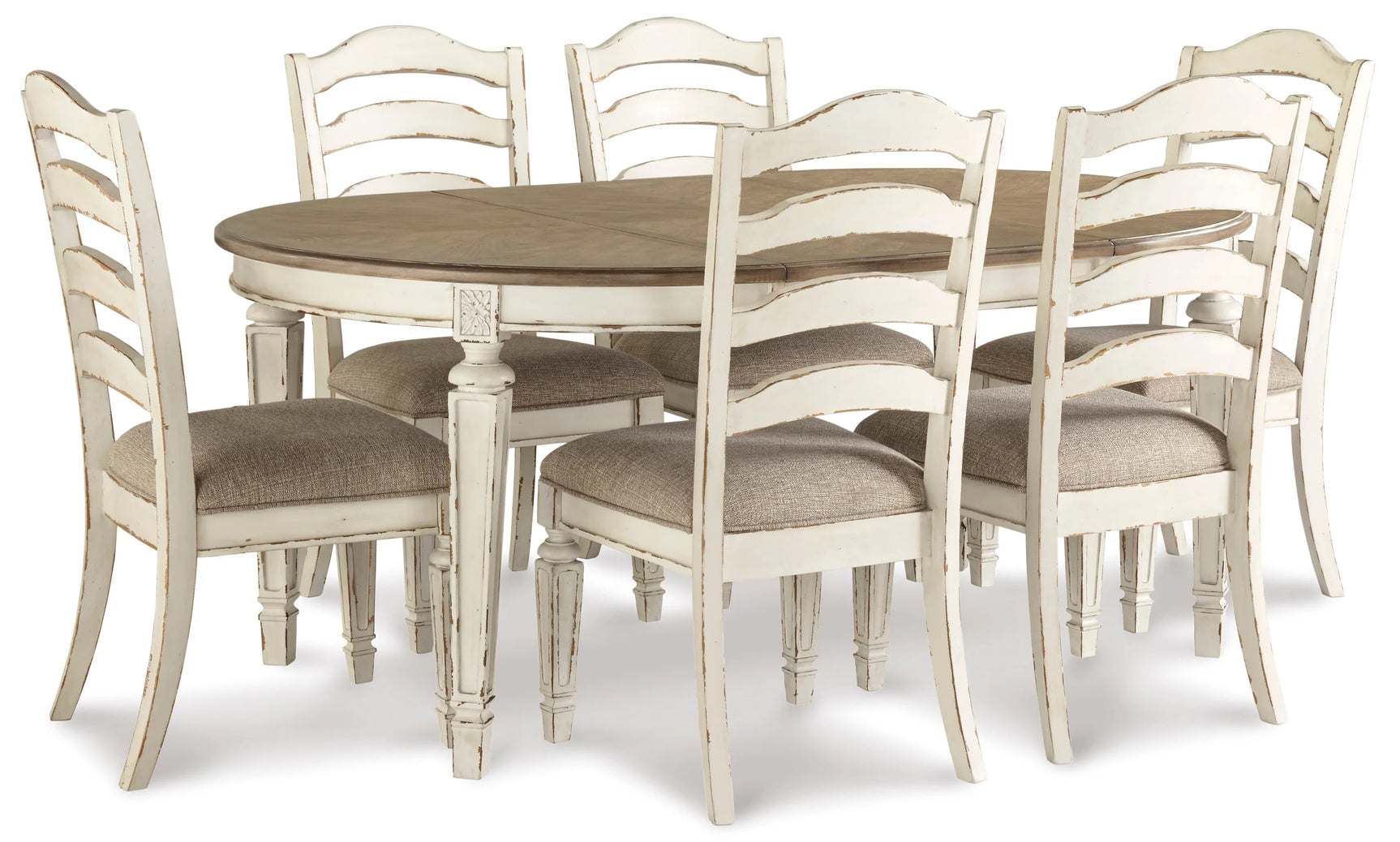 room view of D743 7-piece chipped white oval dining set