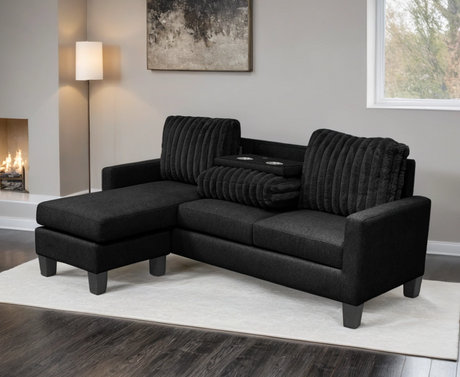 Front view of Neymar Black Reversible Sectional sofa