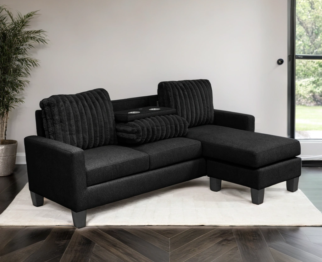 Side view of Neymar Black Reversible Sectional sofa