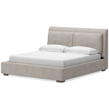 Close-up of Jully King Bed upholstered headboard in oatmeal color