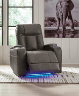 Den gray faux leather power recliner front view