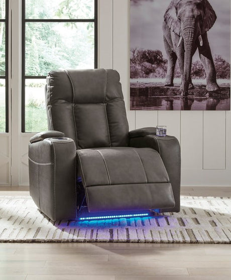 Den gray faux leather power recliner front view