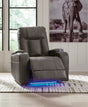 Den gray faux leather power recliner front view
