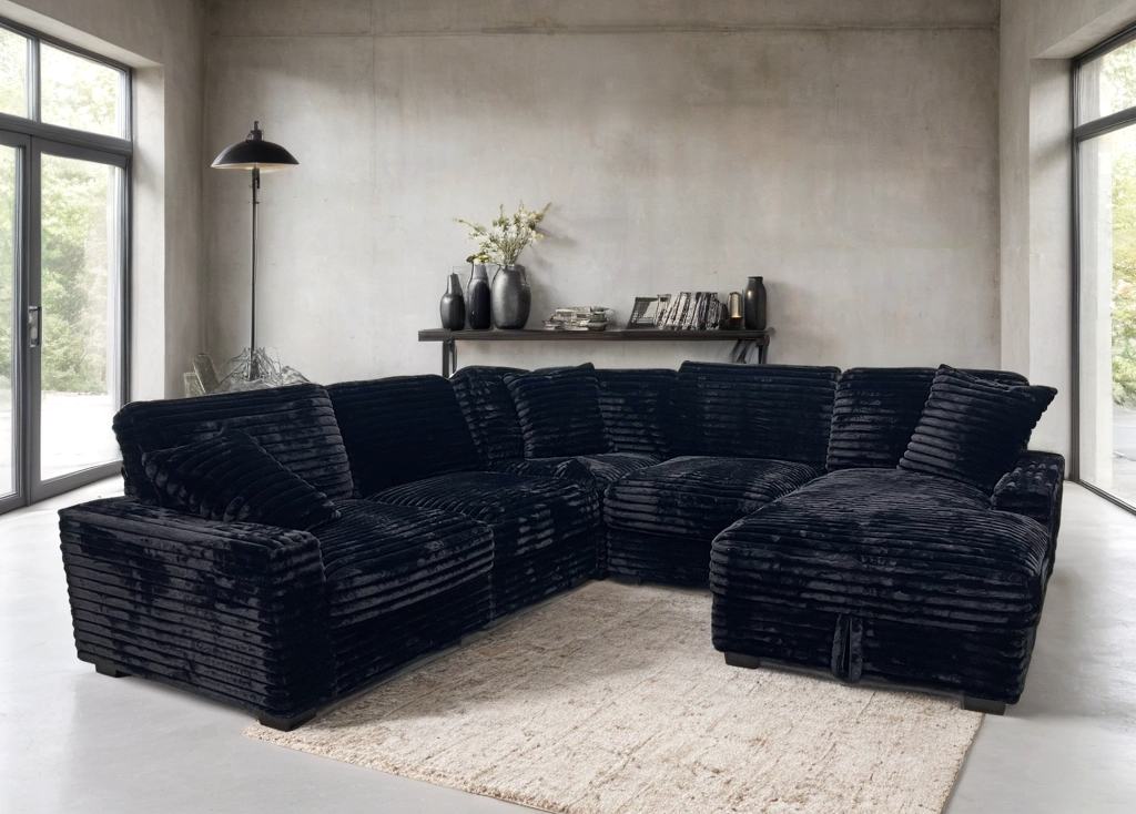 Side view of Allison Black Sectional Sofa