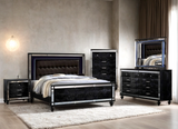 Side angle of Blanca black upholstered LED panel bedroom set bed