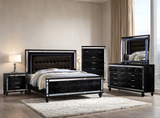 Bedroom setting featuring Blanca black upholstered LED panel bedroom set