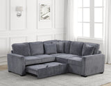 Side view of Ariel charcoal sectional sofa featuring USB charging ports
