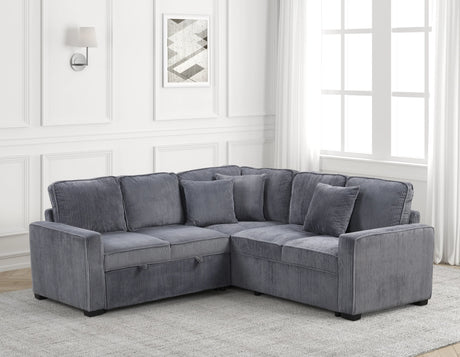 Room view showing Ariel charcoal sectional sofa in a living space