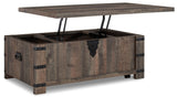 Hollum Rustic Brown Lift-Top Coffee Table side angle