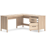 Battelle Tan Office Desk side angle with workspace