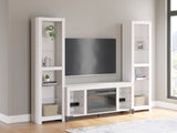 Side view of Brollevi 59" matte white TV stand with LED lights