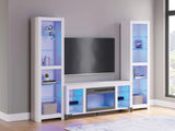 Close-up of fireplace insert on Brollevi white TV stand
