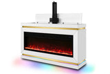 Close-up of Anith White TV Stand's electric fireplace and LED lighting