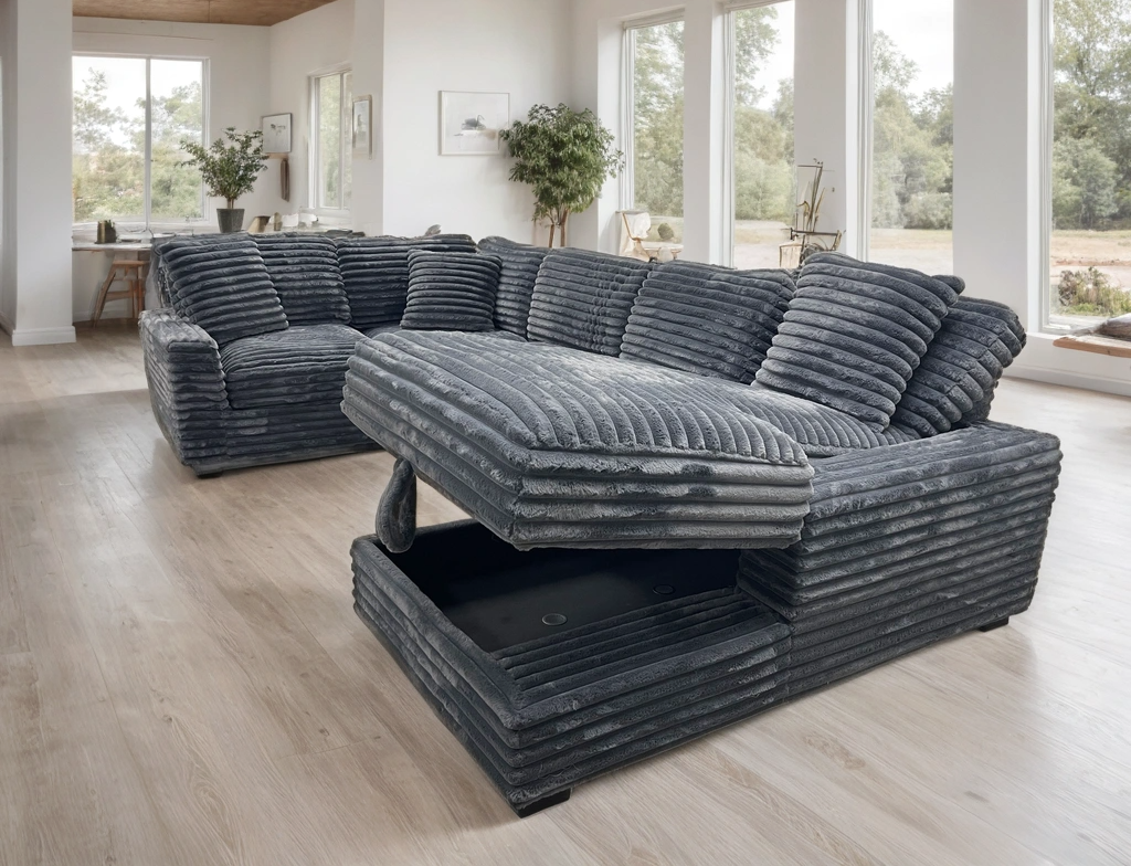 Allison Gray Sectional Sofa side view
