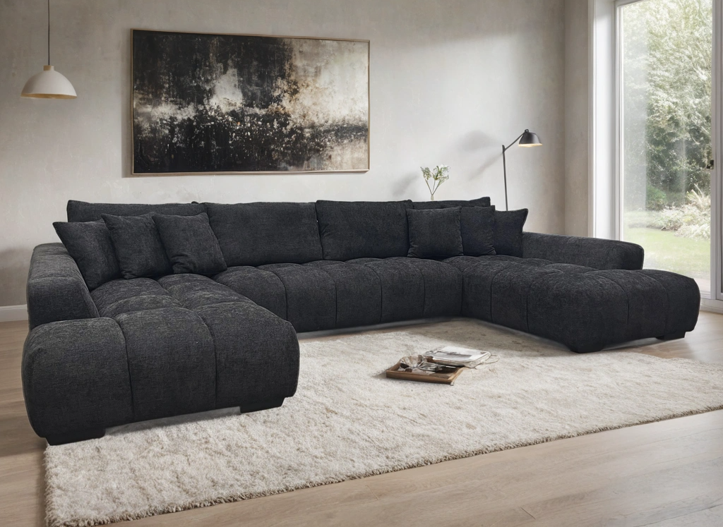Brooklyn Black Sectional sofa side angle