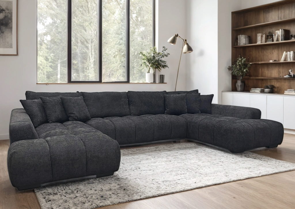 Brooklyn Black Sectional sofa chenille fabric detail