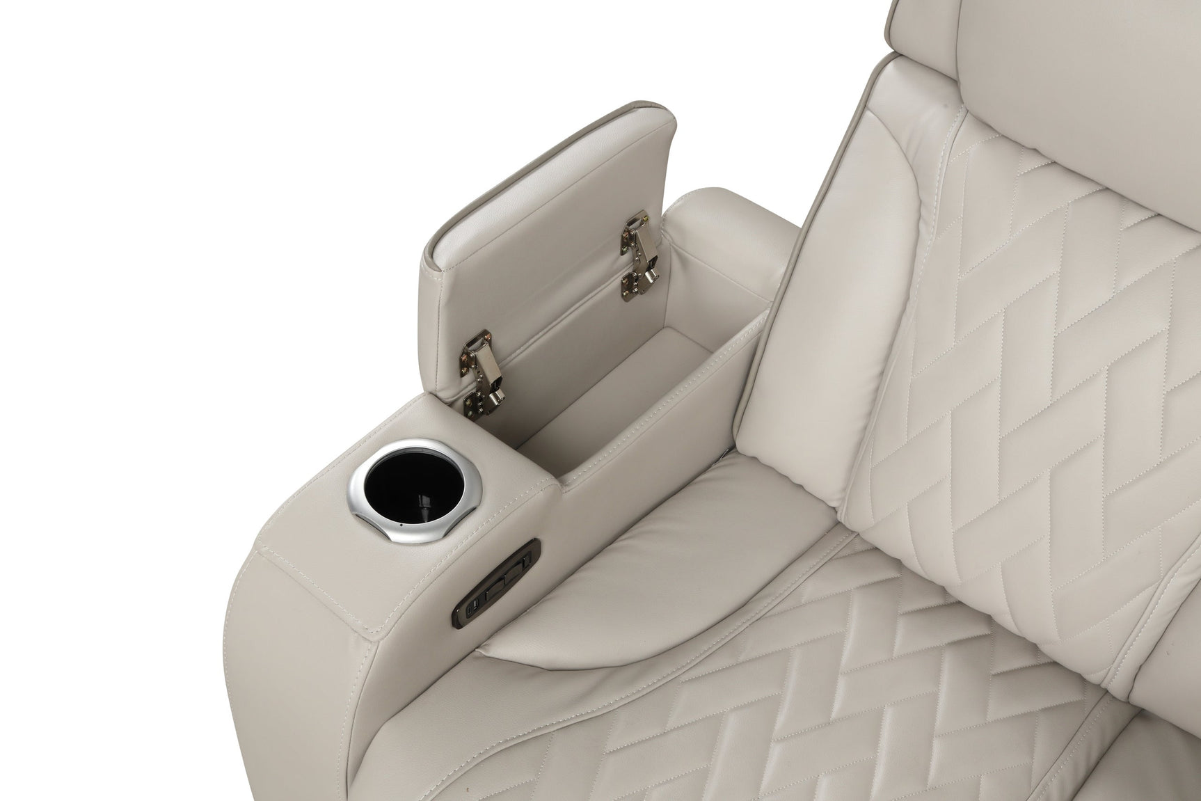 Close-up of power headrest and footrest on Spain sectional