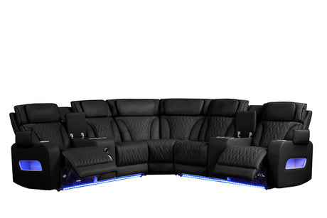 Power headrest and footrest close-up on Spain sectional