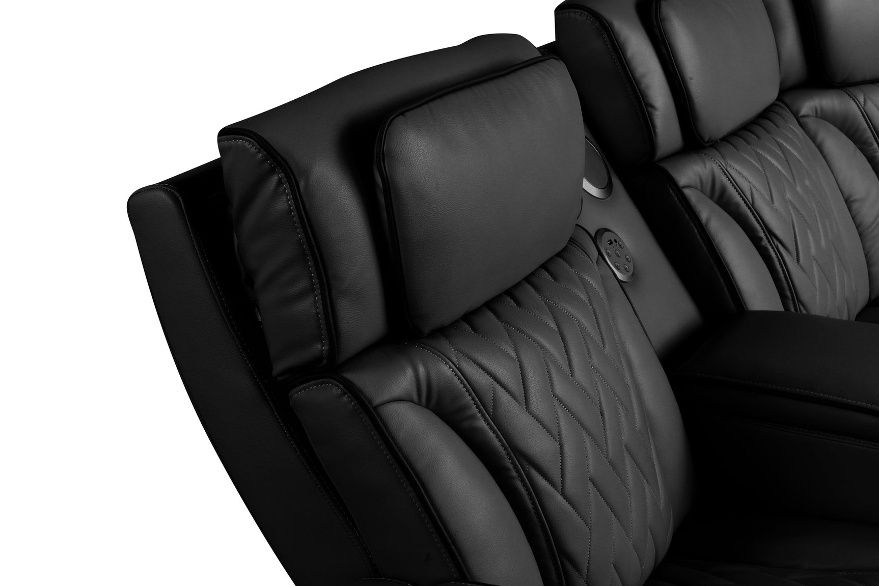 Back angle of Spain black leather gel sectional