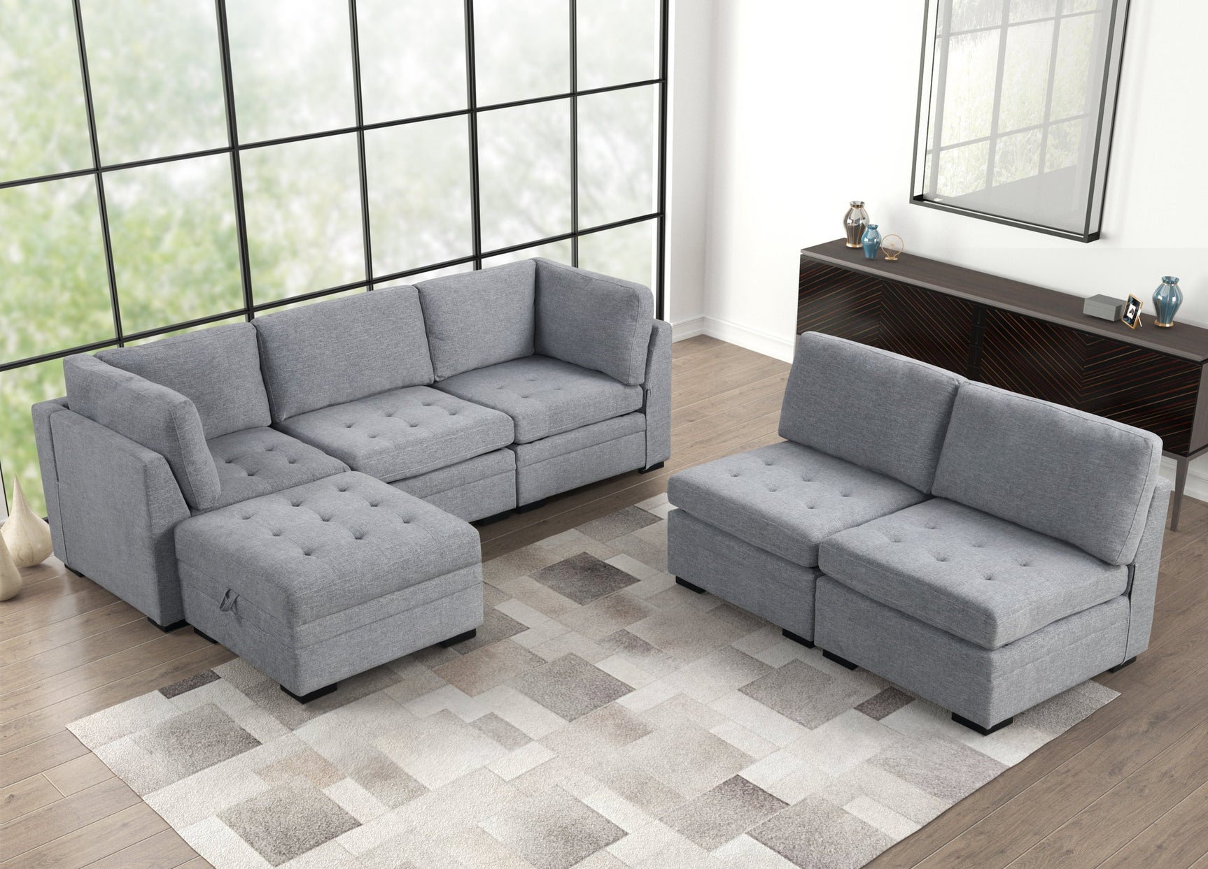 Close-up detail of Sam Gray Modular Sectional sofa cushions