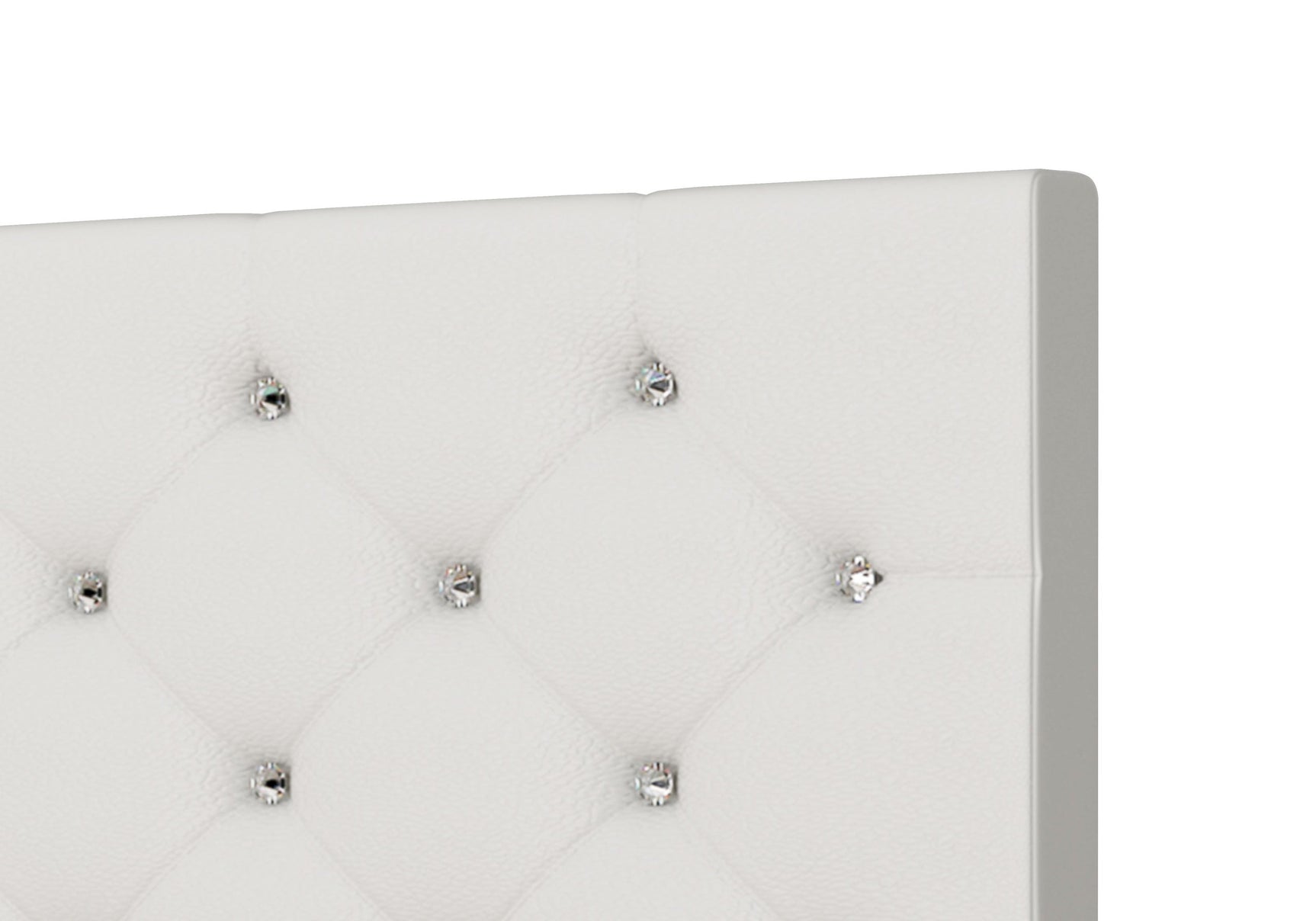 Sara white queen bed showing full length side and headboard