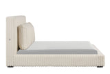 Close-up of beige fabric upholstery on Lauren platform bed