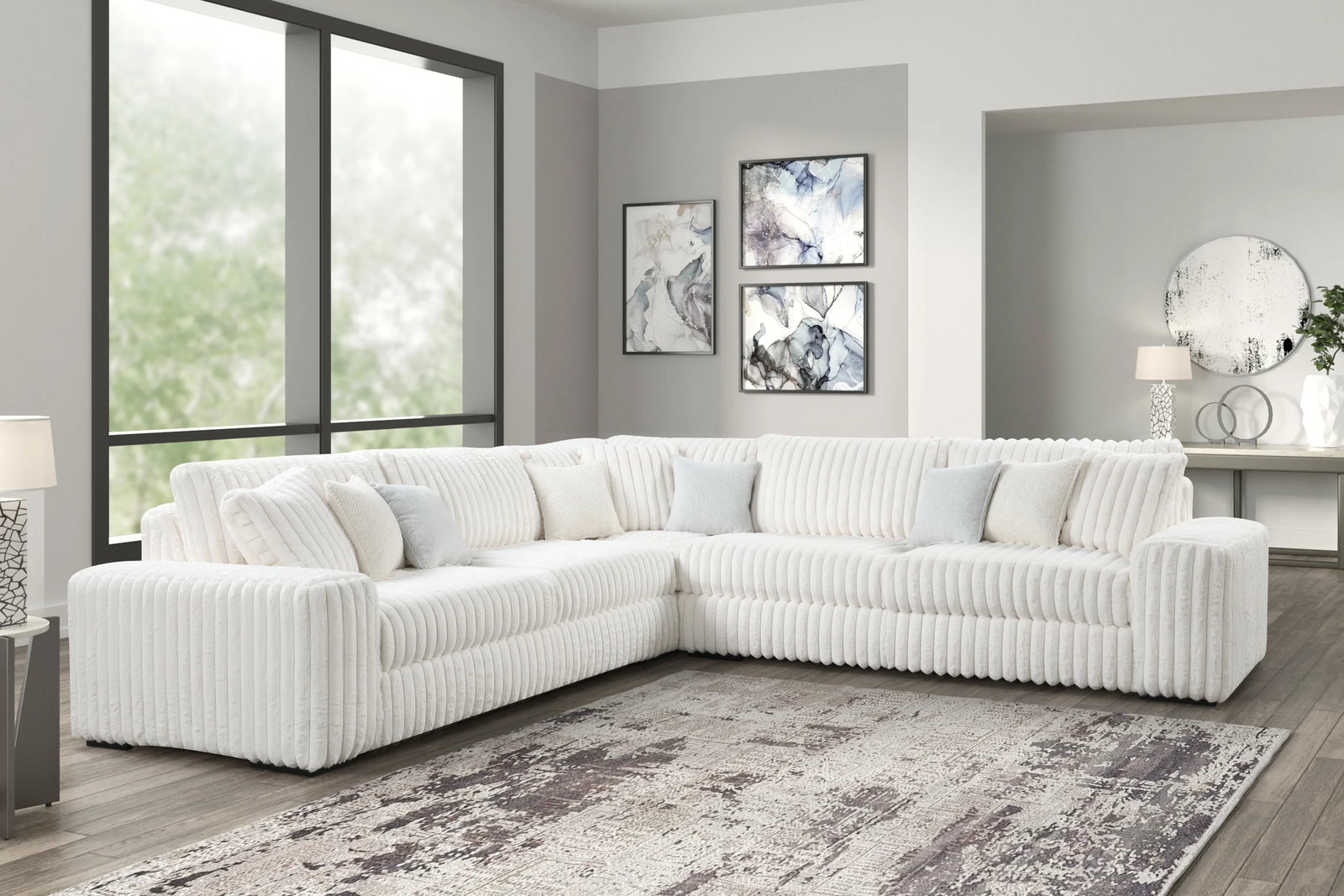 main view of Marshmallow Beige Oversize Corduroy Fabric Sectional sectional sofa