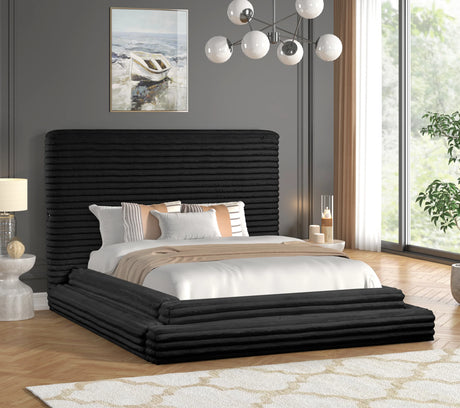 Close-up of Mariah bed black fabric headboard