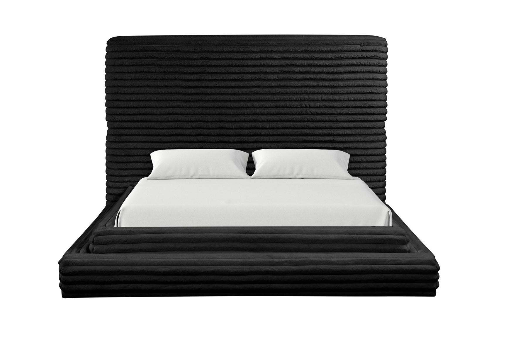 Marah queen platform bed black fabric angled view
