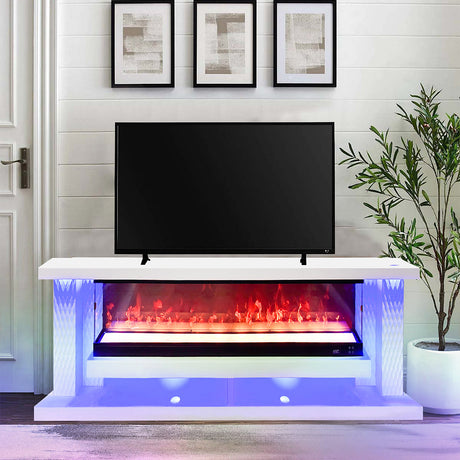 A87 White TV Stand electric fireplace front view